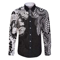 Japanese Irezumi and Hawaiian Polynesian Art Tattoo Family Matching Tank Maxi Dress and Hawaiian Shirt Black Color - Polynesian Pride