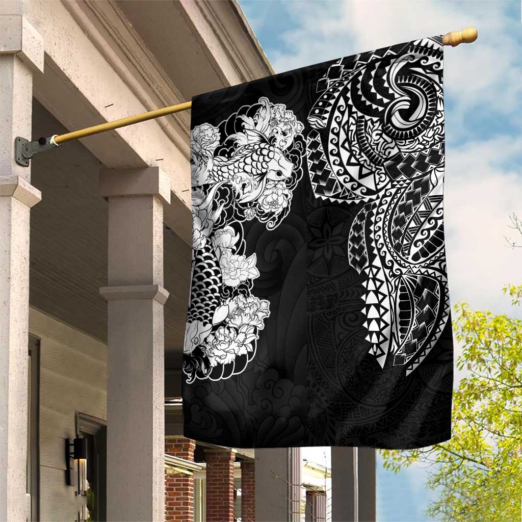 Japanese Irezumi and Hawaiian Polynesian Art Tattoo Garden Flag Black Color - Polynesian Pride