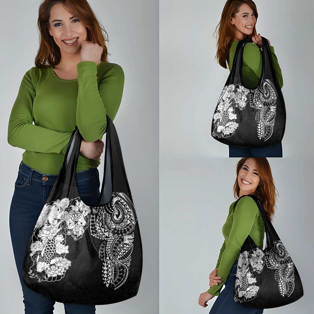 Japanese Irezumi and Hawaiian Polynesian Art Tattoo Grocery Bag Black Color - Polynesian Pride