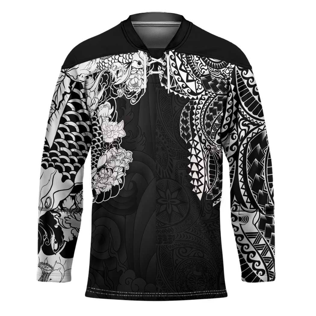 Japanese Irezumi and Hawaiian Polynesian Art Tattoo Hockey Jersey Black Color - Polynesian Pride