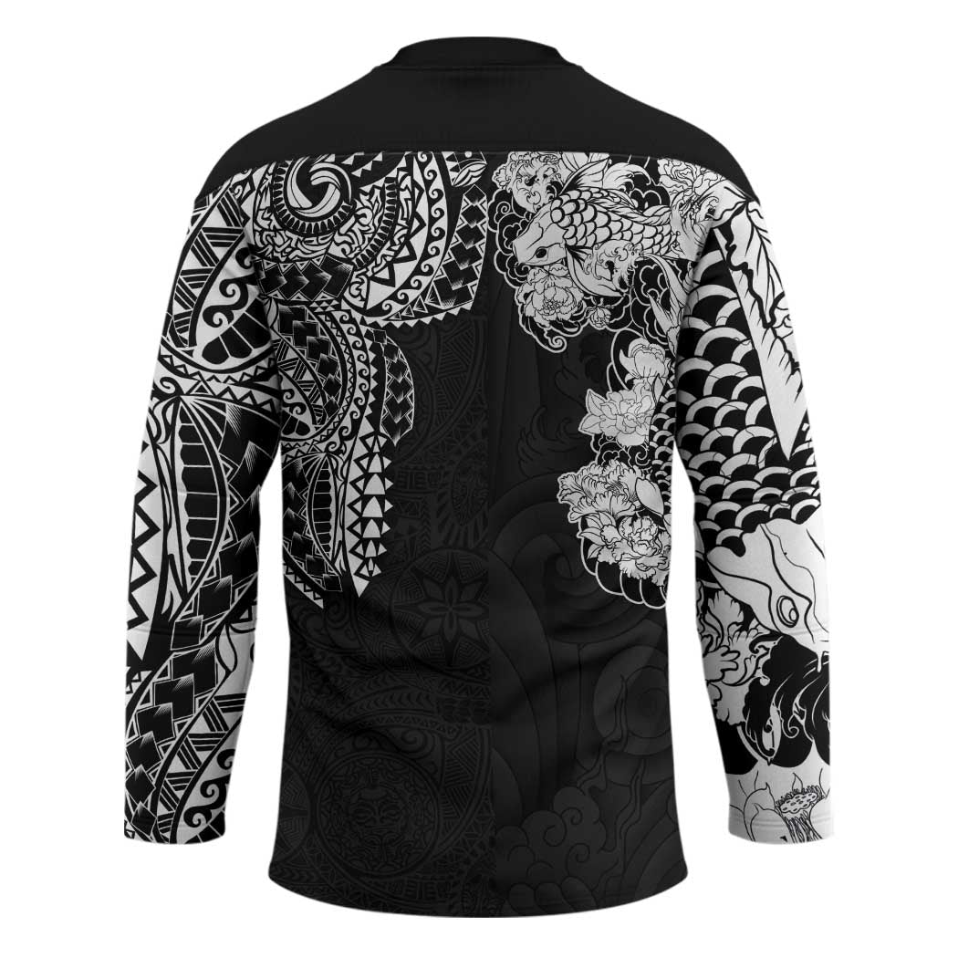 Japanese Irezumi and Hawaiian Polynesian Art Tattoo Hockey Jersey Black Color - Polynesian Pride
