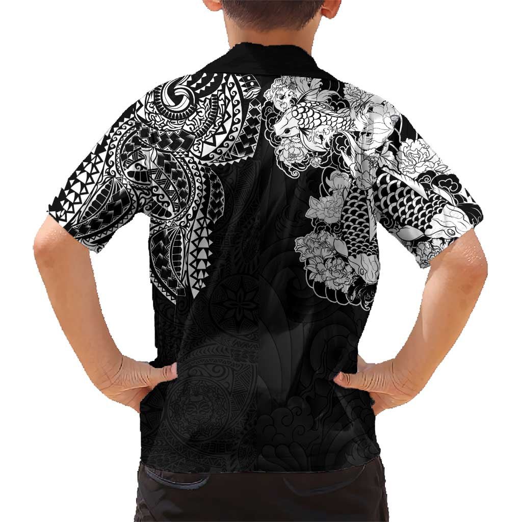 Japanese Irezumi and Hawaiian Polynesian Art Tattoo Kid Hawaiian Shirt Black Color - Polynesian Pride