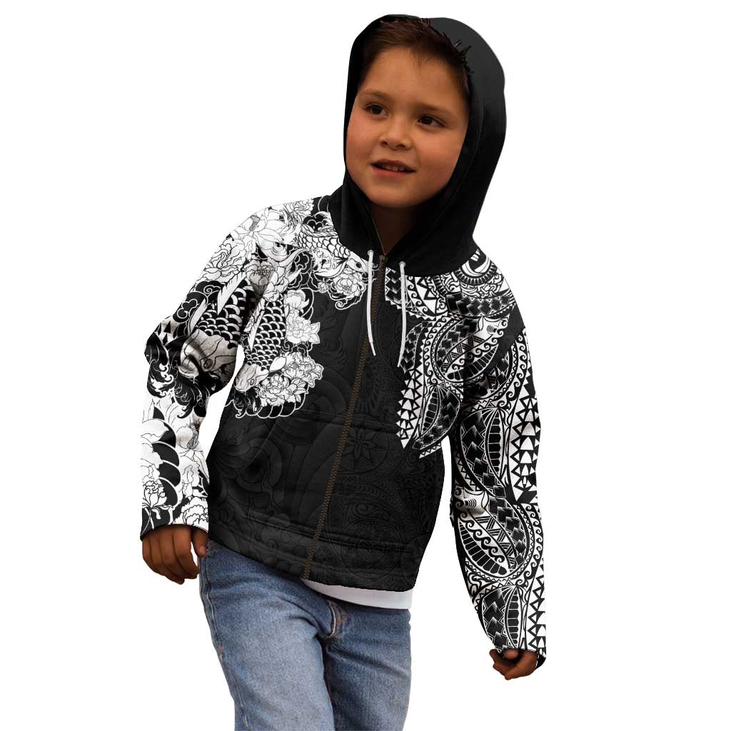 Japanese Irezumi and Hawaiian Polynesian Art Tattoo Kid Hoodie Black Color - Polynesian Pride