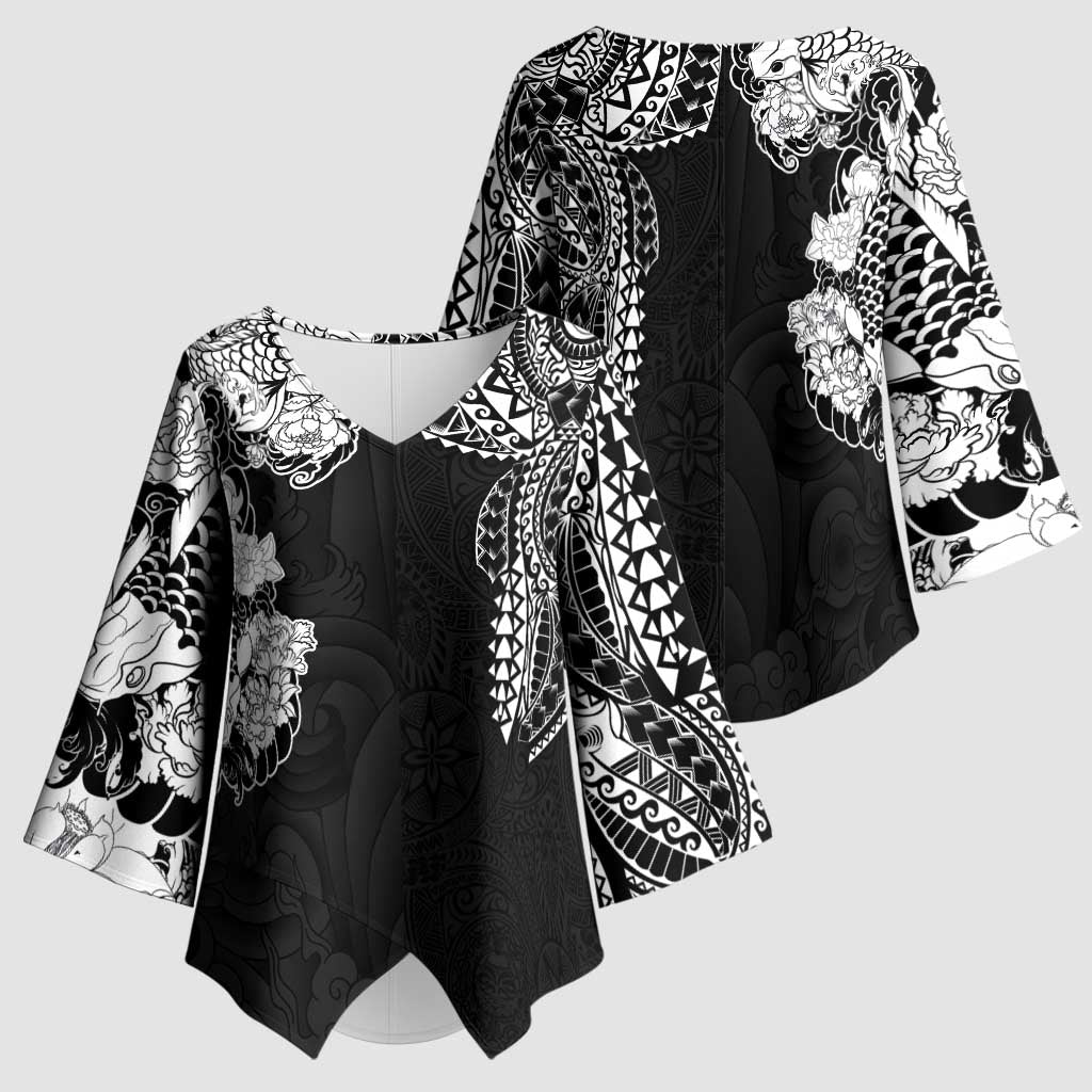 Japanese Irezumi and Hawaiian Polynesian Art Tattoo Kimono Sleeve Blouse Black Color - Polynesian Pride
