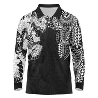 Japanese Irezumi and Hawaiian Polynesian Art Tattoo Long Sleeve Polo Shirt Black Color - Polynesian Pride