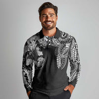Japanese Irezumi and Hawaiian Polynesian Art Tattoo Long Sleeve Polo Shirt Black Color - Polynesian Pride