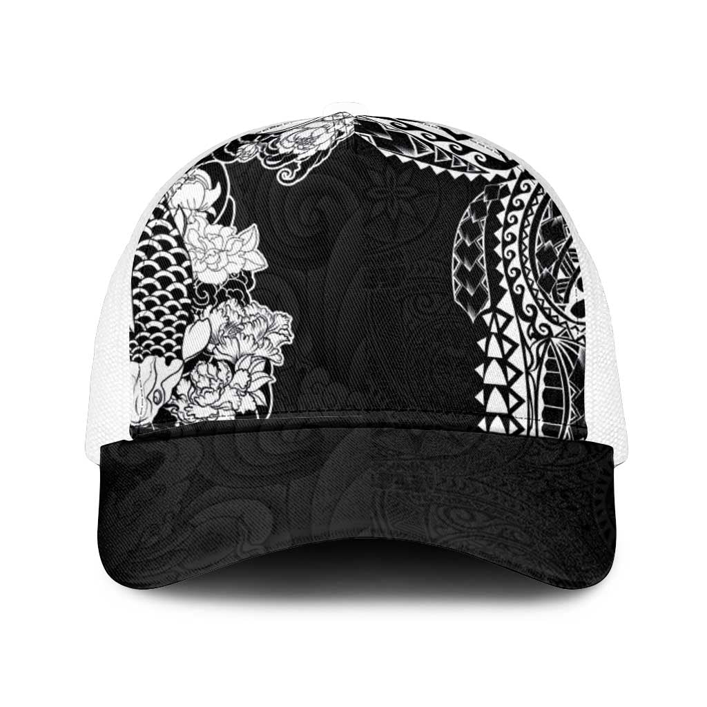 Japanese Irezumi and Hawaiian Polynesian Art Tattoo Mesh Trucker Cap Black Color - Polynesian Pride