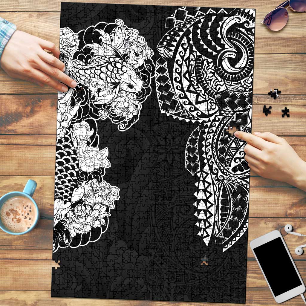 Japanese Irezumi and Hawaiian Polynesian Art Tattoo Puzzle Black Color - Polynesian Pride