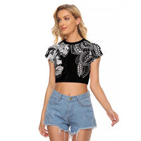 Japanese Irezumi and Hawaiian Polynesian Art Tattoo Raglan Cropped T Shirt Black Color - Polynesian Pride