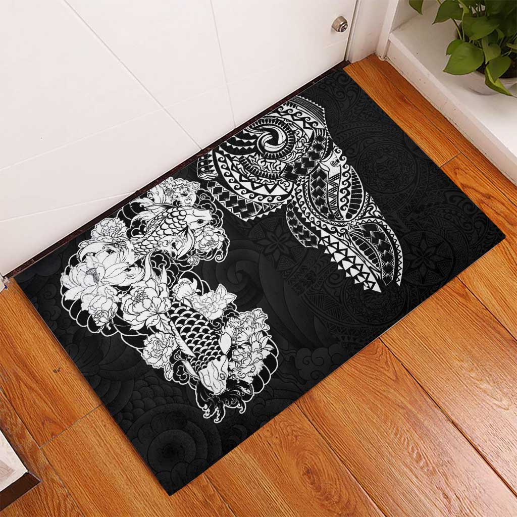 Japanese Irezumi and Hawaiian Polynesian Art Tattoo Rubber Doormat Black Color - Polynesian Pride