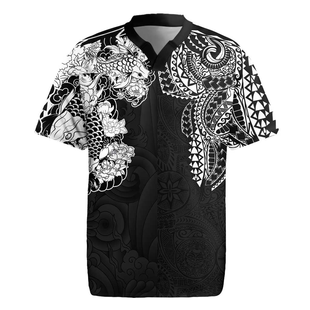 Japanese Irezumi and Hawaiian Polynesian Art Tattoo Rugby Jersey Black Color - Polynesian Pride