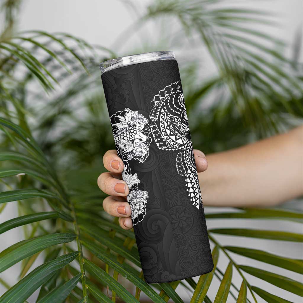 Japanese Irezumi and Hawaiian Polynesian Art Tattoo Skinny Tumbler Black Color - Polynesian Pride