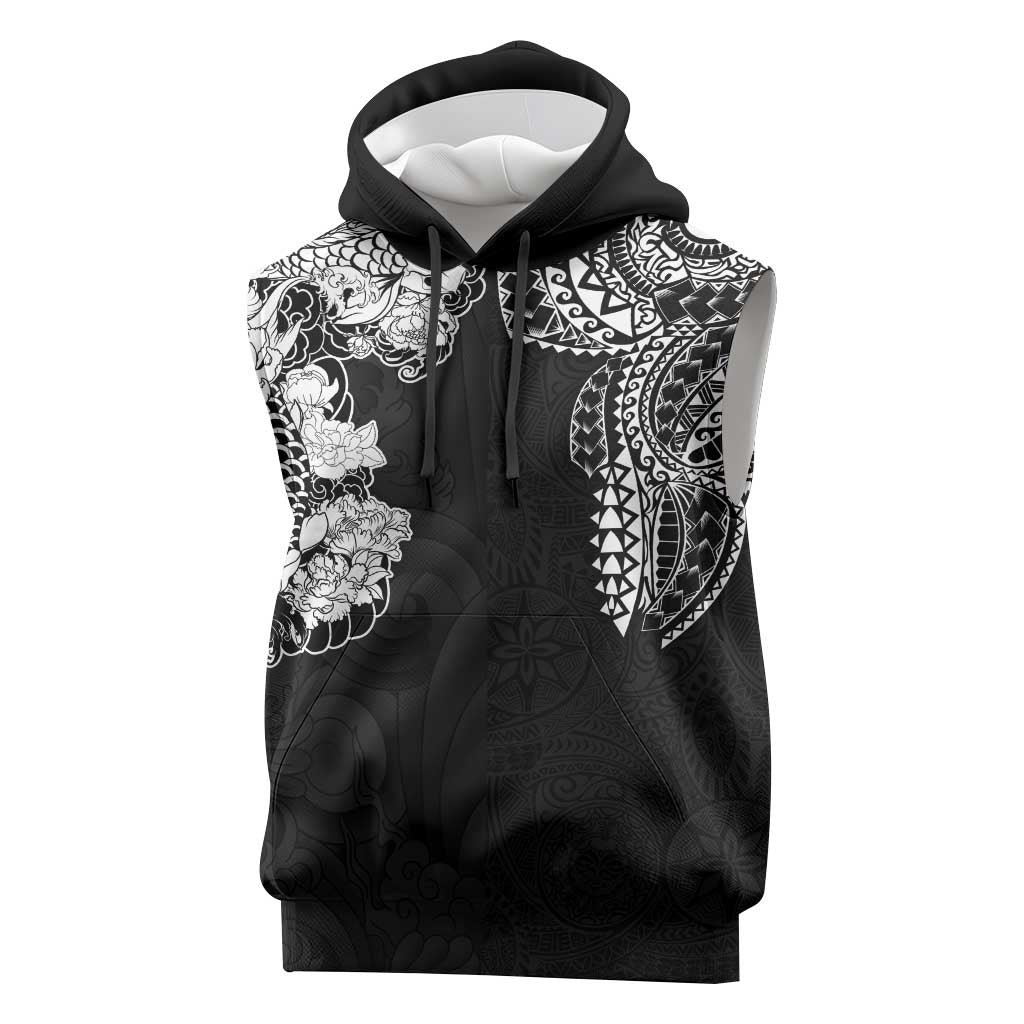 Japanese Irezumi and Hawaiian Polynesian Art Tattoo Sleeveless Hoodie Black Color - Polynesian Pride