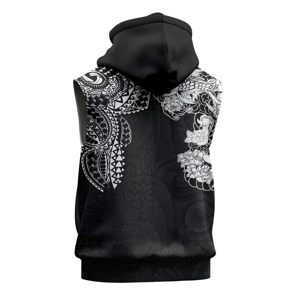 Japanese Irezumi and Hawaiian Polynesian Art Tattoo Sleeveless Hoodie Black Color - Polynesian Pride