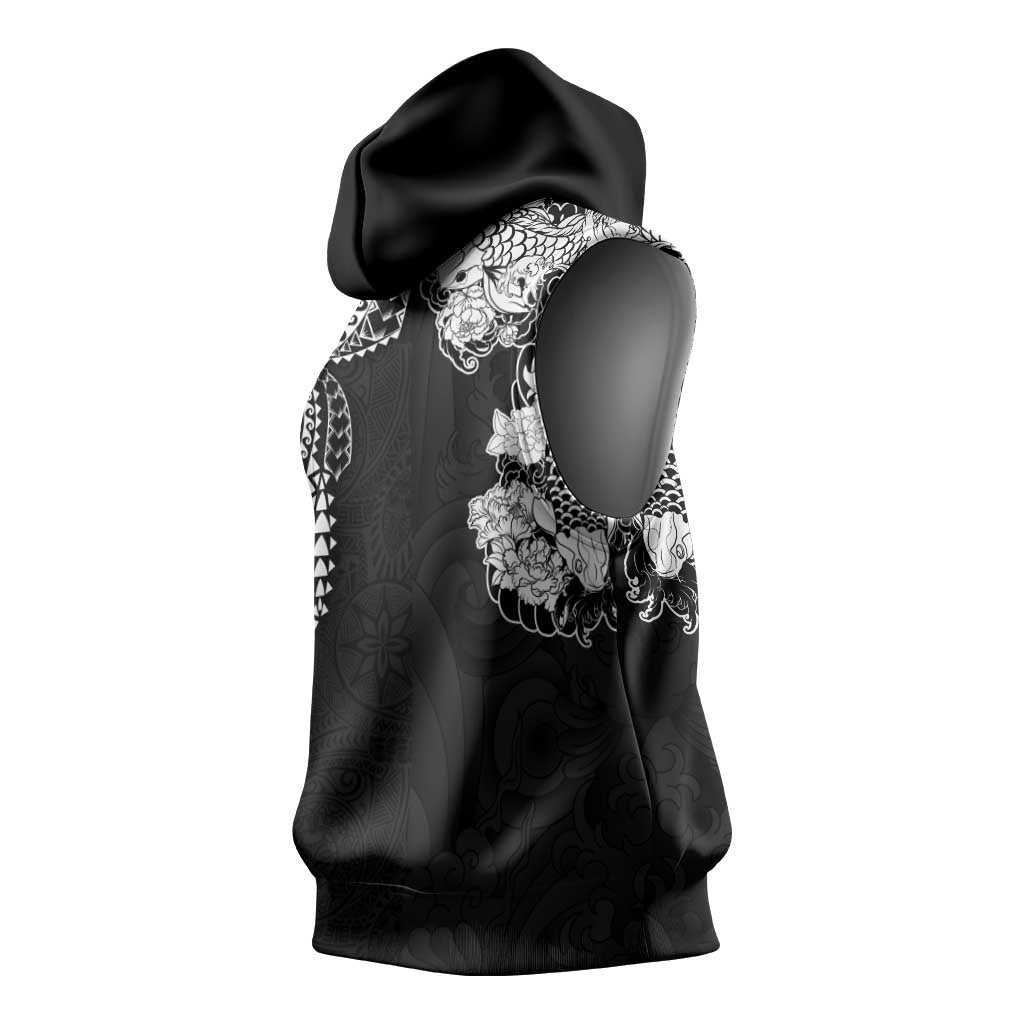Japanese Irezumi and Hawaiian Polynesian Art Tattoo Sleeveless Hoodie Black Color - Polynesian Pride