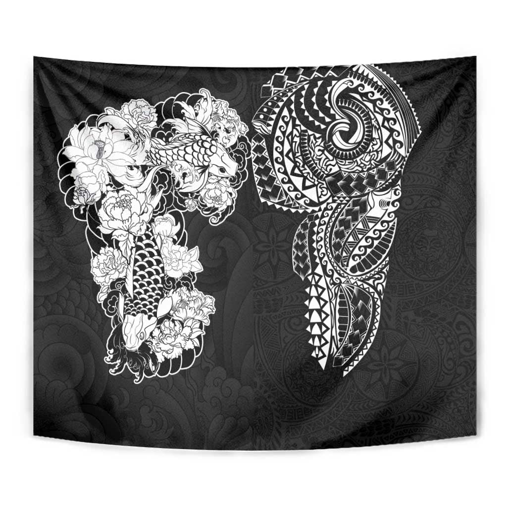 Japanese Irezumi and Hawaiian Polynesian Art Tattoo Tapestry Black Color - Polynesian Pride