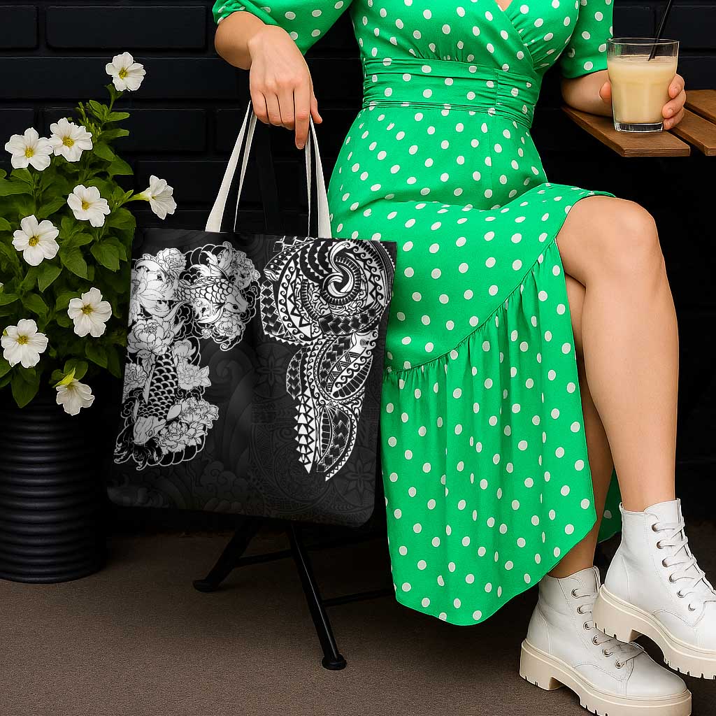 Japanese Irezumi and Hawaiian Polynesian Art Tattoo Tote Bag Black Color - Polynesian Pride