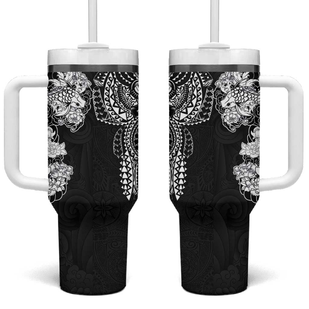 Japanese Irezumi and Hawaiian Polynesian Art Tattoo Tumbler With Handle Black Color - Polynesian Pride