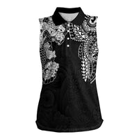 Japanese Irezumi and Hawaiian Polynesian Art Tattoo Women Sleeveless Polo Shirt Black Color - Polynesian Pride