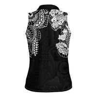Japanese Irezumi and Hawaiian Polynesian Art Tattoo Women Sleeveless Polo Shirt Black Color - Polynesian Pride