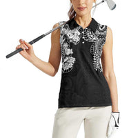 Japanese Irezumi and Hawaiian Polynesian Art Tattoo Women Sleeveless Polo Shirt Black Color - Polynesian Pride