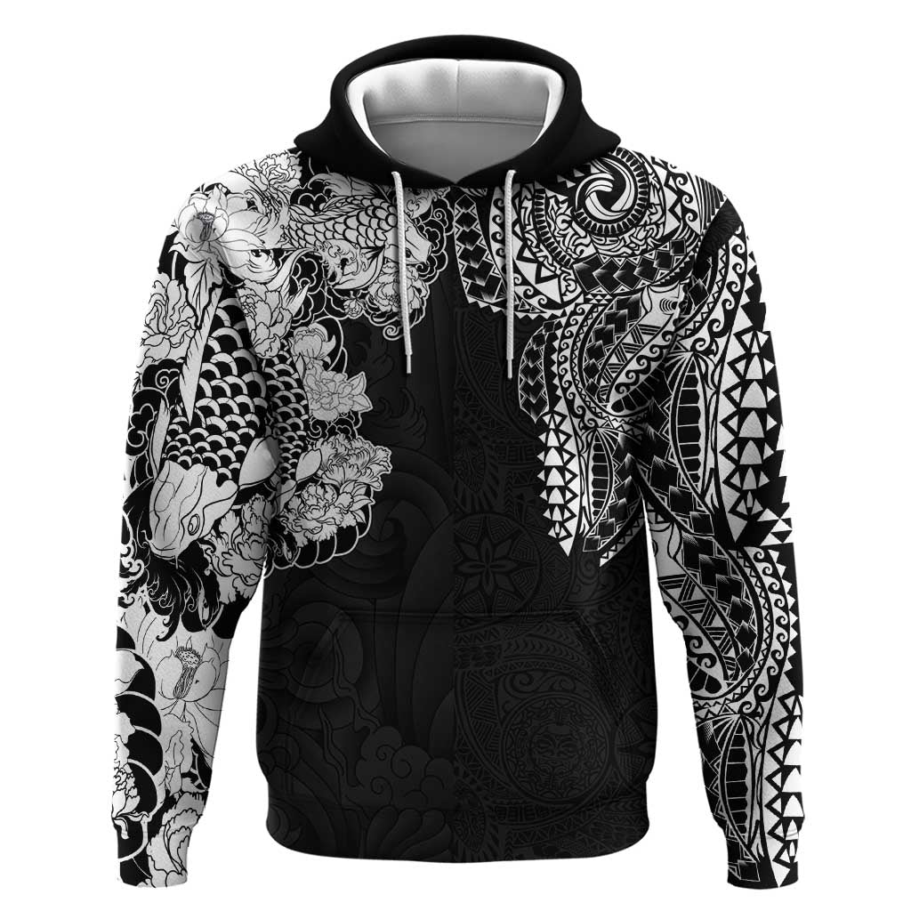 Japanese Irezumi and Hawaiian Polynesian Art Tattoo Zip Hoodie Black Color - Polynesian Pride