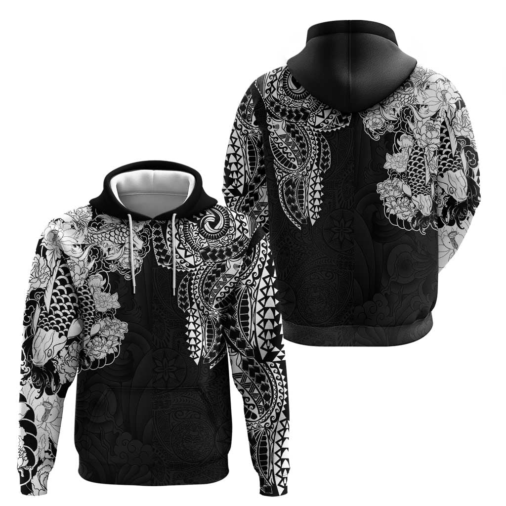 Japanese Irezumi and Hawaiian Polynesian Art Tattoo Zip Hoodie Black Color - Polynesian Pride