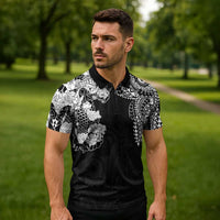 Japanese Irezumi and Hawaiian Polynesian Art Tattoo Zipper Polo Shirt Black Color - Polynesian Pride