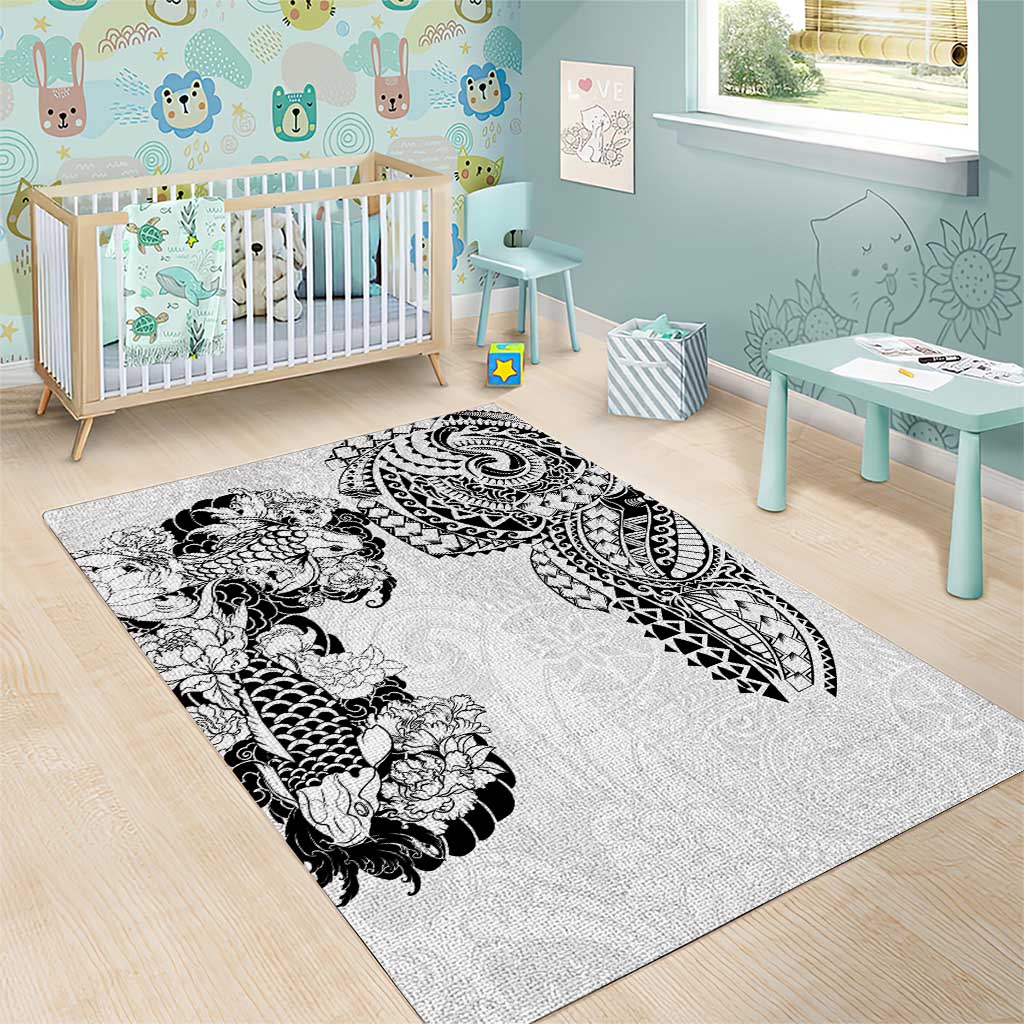 Japanese Irezumi and Hawaiian Polynesian Art Tattoo Area Rug White Color - Polynesian Pride