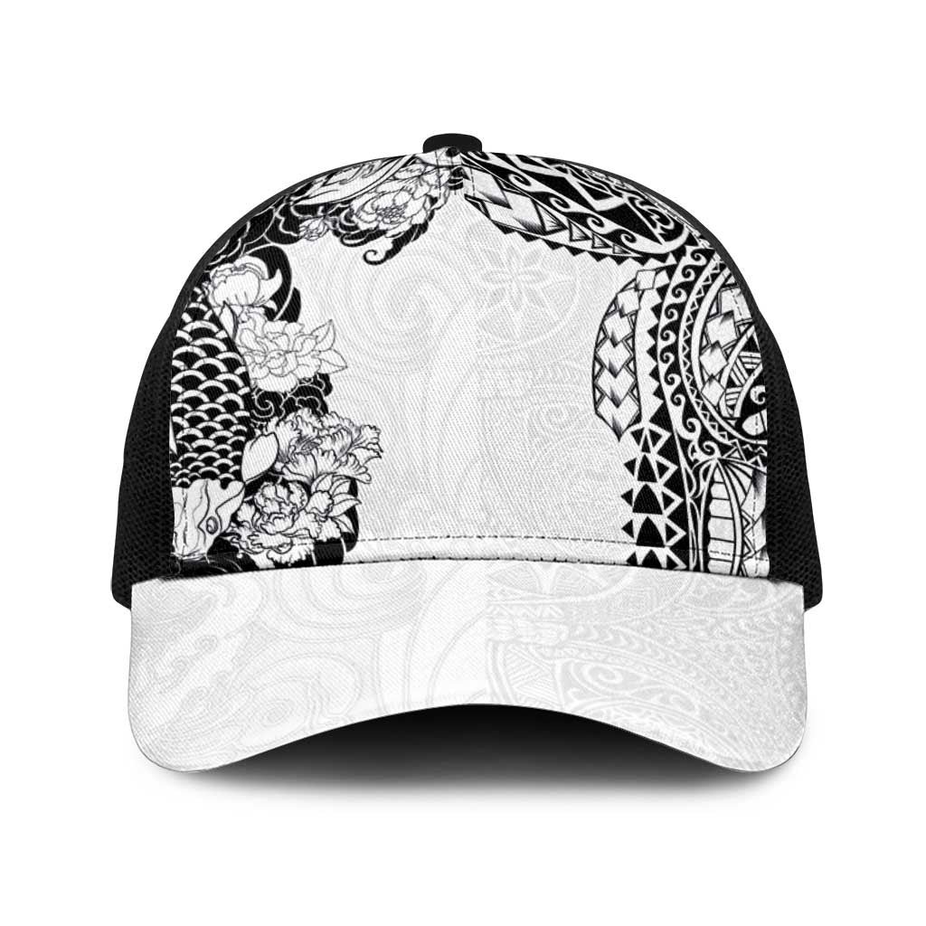 Japanese Irezumi and Hawaiian Polynesian Art Tattoo Baseball Net Cap White Color - Polynesian Pride
