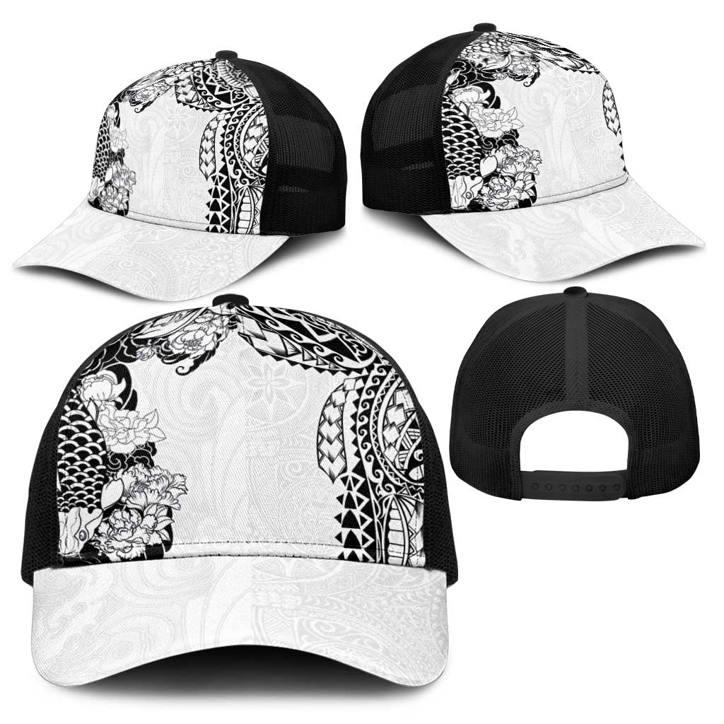 Japanese Irezumi and Hawaiian Polynesian Art Tattoo Baseball Net Cap White Color - Polynesian Pride