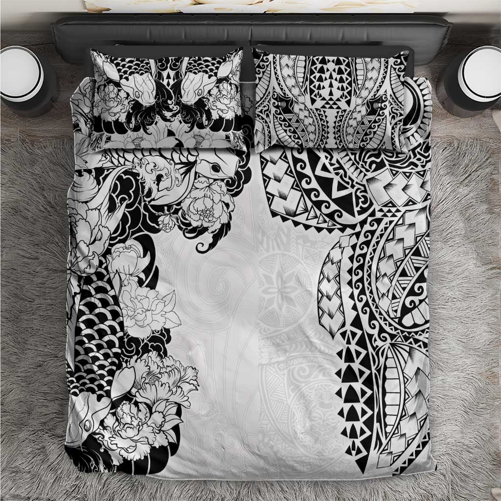 Japanese Irezumi and Hawaiian Polynesian Art Tattoo Bedding Set White Color - Polynesian Pride