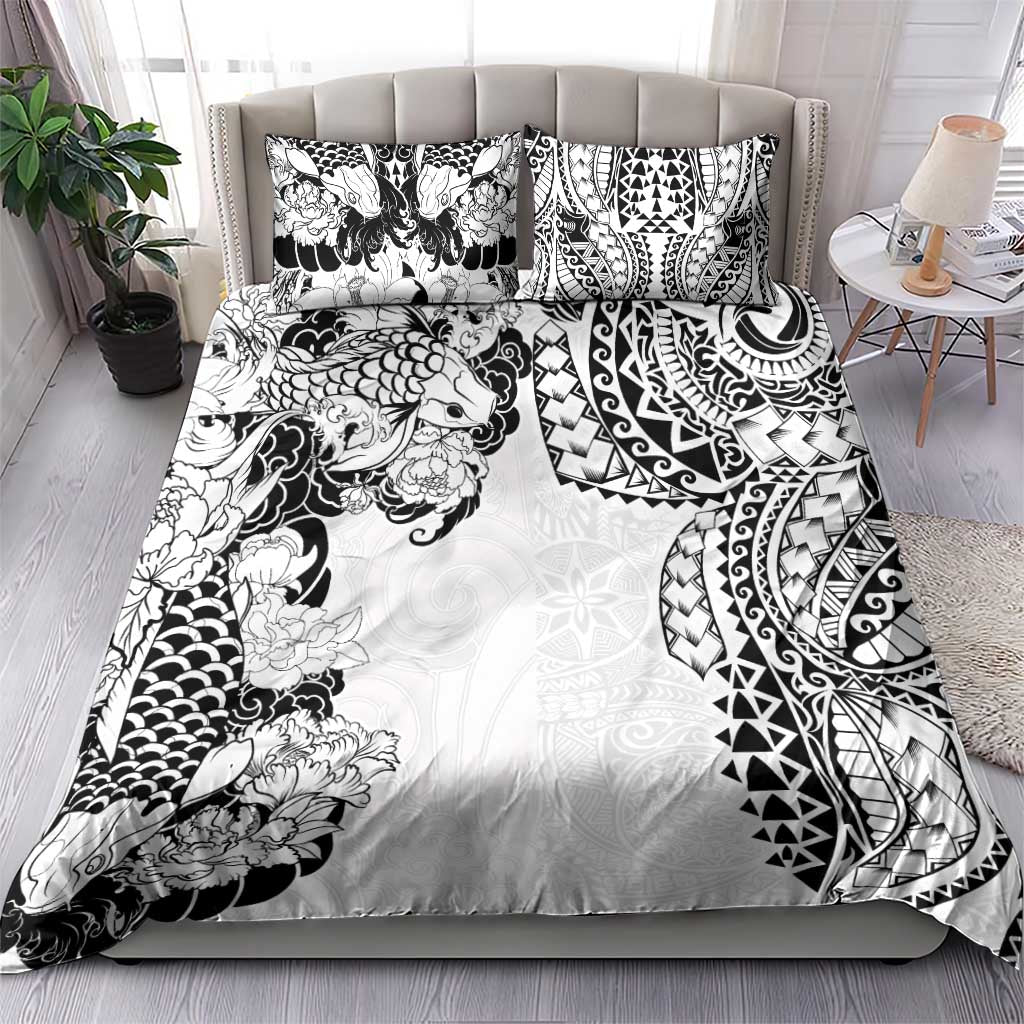 Japanese Irezumi and Hawaiian Polynesian Art Tattoo Bedding Set White Color - Polynesian Pride