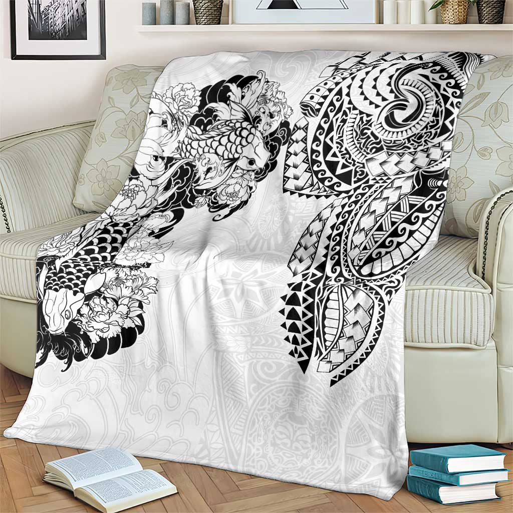 Japanese Irezumi and Hawaiian Polynesian Art Tattoo Blanket White Color - Polynesian Pride