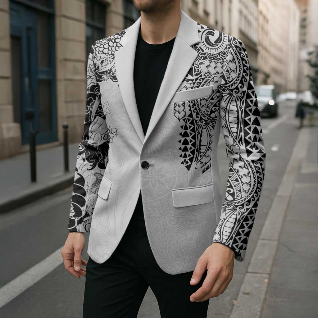Japanese Irezumi and Hawaiian Polynesian Art Tattoo Blazer White Color - Polynesian Pride
