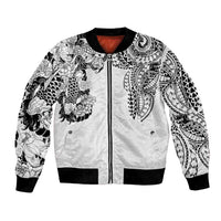 Japanese Irezumi and Hawaiian Polynesian Art Tattoo Bomber Jacket White Color - Polynesian Pride