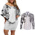 Japanese Irezumi and Hawaiian Polynesian Art Tattoo Couples Matching Off Shoulder Short Dress and Long Sleeve Button Shirt White Color - Polynesian Pride