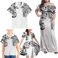 Japanese Irezumi and Hawaiian Polynesian Art Tattoo Family Matching Off Shoulder Maxi Dress and Hawaiian Shirt White Color - Polynesian Pride