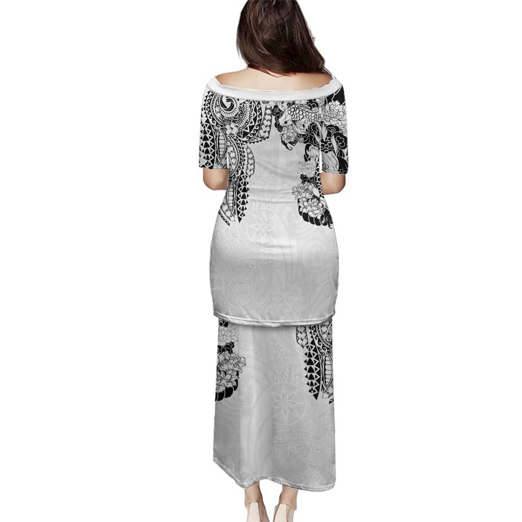 Japanese Irezumi and Hawaiian Polynesian Art Tattoo Family Matching Puletasi and Hawaiian Shirt White Color - Polynesian Pride