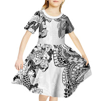 Japanese Irezumi and Hawaiian Polynesian Art Tattoo Kid Short Sleeve Dress White Color - Polynesian Pride
