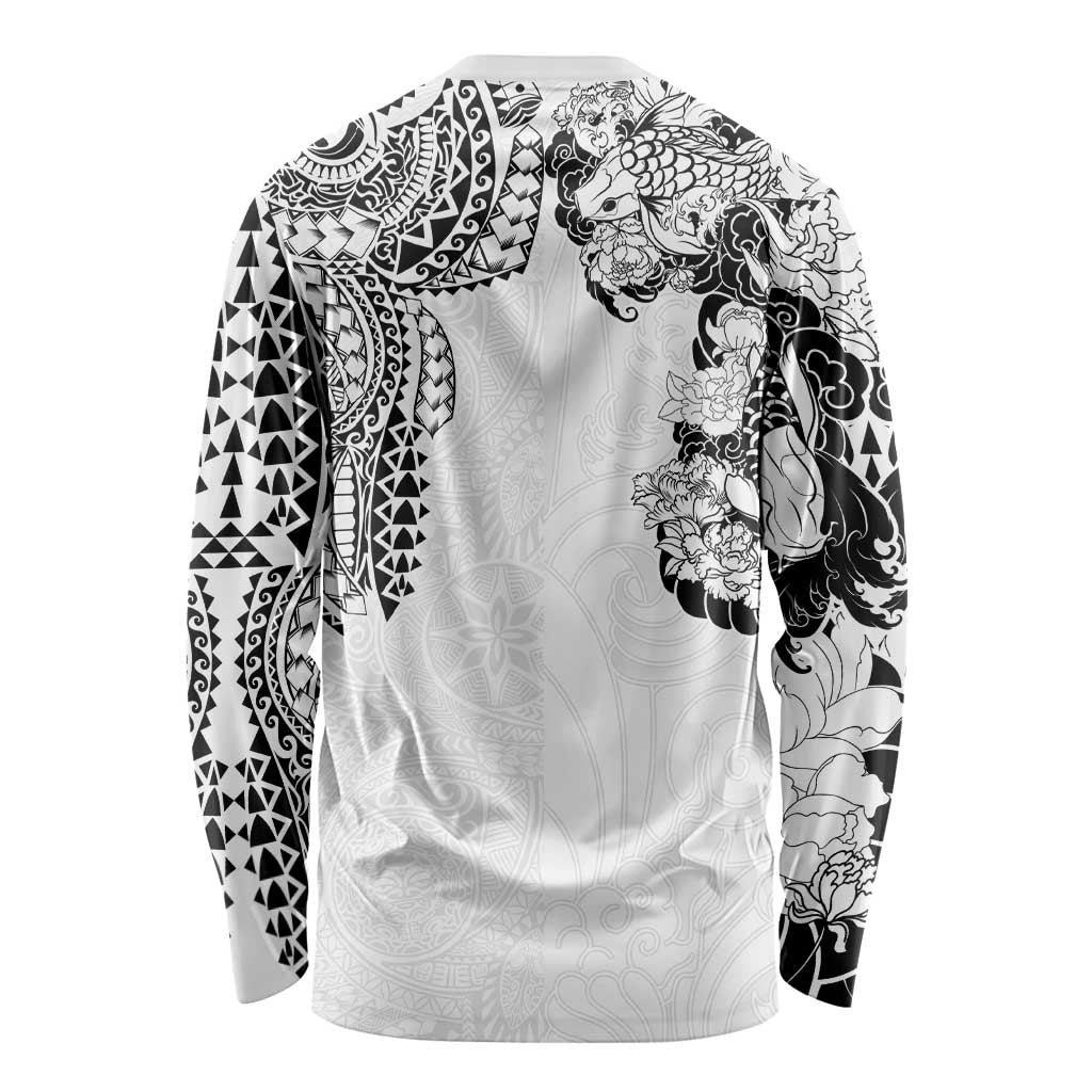 Japanese Irezumi and Hawaiian Polynesian Art Tattoo Long Sleeve Shirt White Color - Polynesian Pride