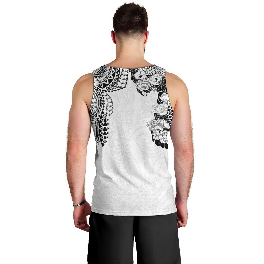 Japanese Irezumi and Hawaiian Polynesian Art Tattoo Men Tank Top White Color - Polynesian Pride