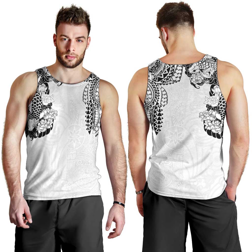 Japanese Irezumi and Hawaiian Polynesian Art Tattoo Men Tank Top White Color - Polynesian Pride