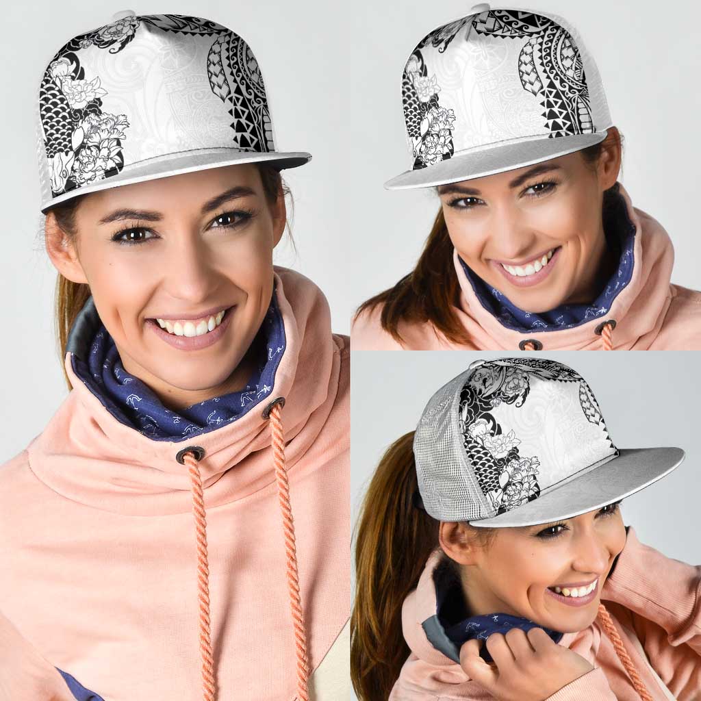 Japanese Irezumi and Hawaiian Polynesian Art Tattoo Mesh Trucker Cap White Color - Polynesian Pride