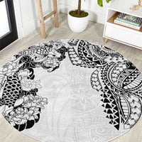Japanese Irezumi and Hawaiian Polynesian Art Tattoo Round Carpet White Color - Polynesian Pride