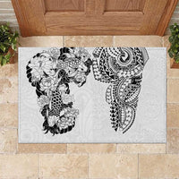Japanese Irezumi and Hawaiian Polynesian Art Tattoo Rubber Doormat White Color - Polynesian Pride