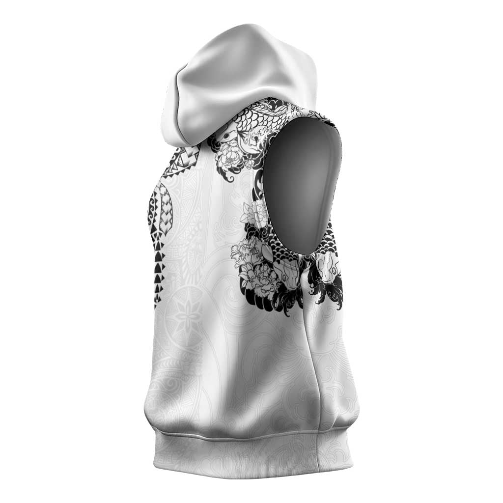 Japanese Irezumi and Hawaiian Polynesian Art Tattoo Sleeveless Hoodie White Color - Polynesian Pride