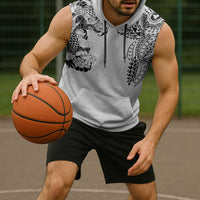 Japanese Irezumi and Hawaiian Polynesian Art Tattoo Sleeveless Hoodie White Color - Polynesian Pride