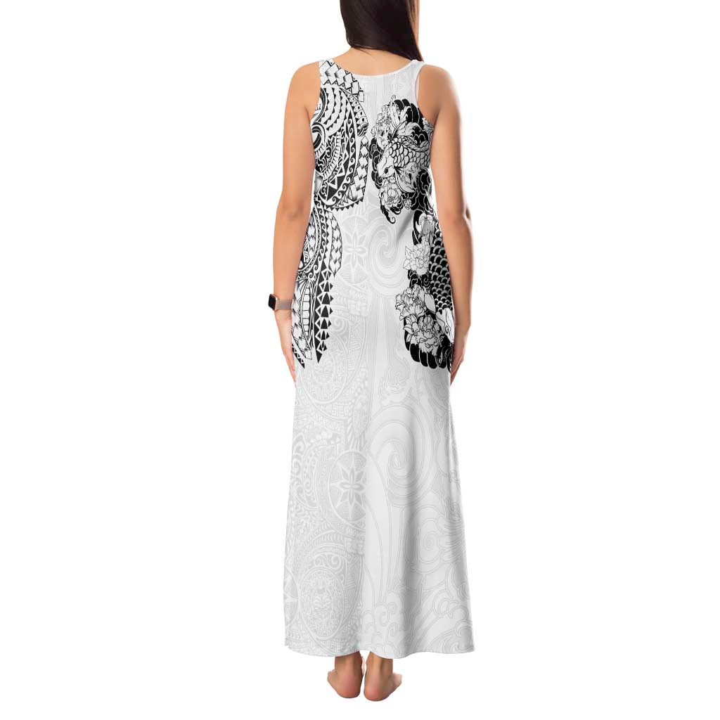 Japanese Irezumi and Hawaiian Polynesian Art Tattoo Tank Maxi Dress White Color - Polynesian Pride