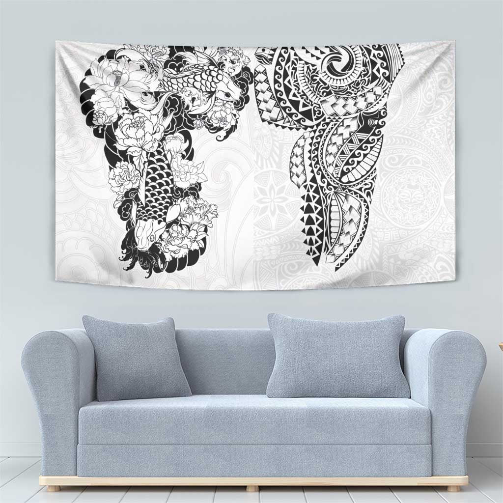 Japanese Irezumi and Hawaiian Polynesian Art Tattoo Tapestry White Color - Polynesian Pride